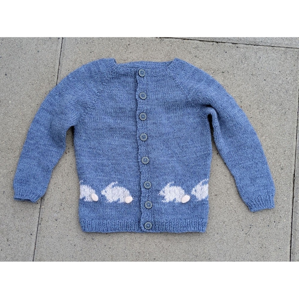 Vintage Cardigan Sweater Kids Size 4T Blue Bunny Rabbit Knit Button Graphic 80s